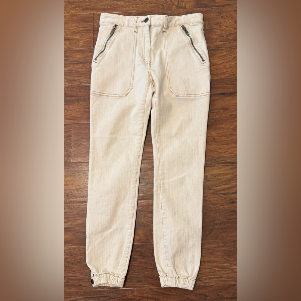 VERONICA BEARD Cardiff Cropped Denim Cargo Pants Jeans Ecru Jogger Size 0